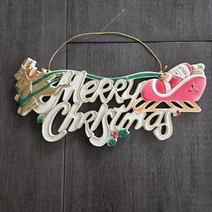 Vintage 80’s Plastic Merry Christmas Wall Decor Hanging Sign